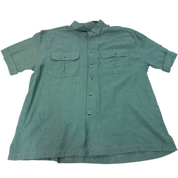 John Blair Other - John Blair Button Down Shirt Green Houndstooth‎ Short Sleeve Workwear Mens XL